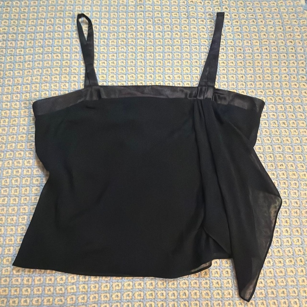 Patra Vintage 90s Black Chiffon Asymmetrical Tank‎ Top Size 12 Made in USA